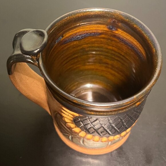 Handcrafted Sunflower Studio Art Pottery Mug w/ Incised & Embossed  Flowers BBP - Picture 12 of 15